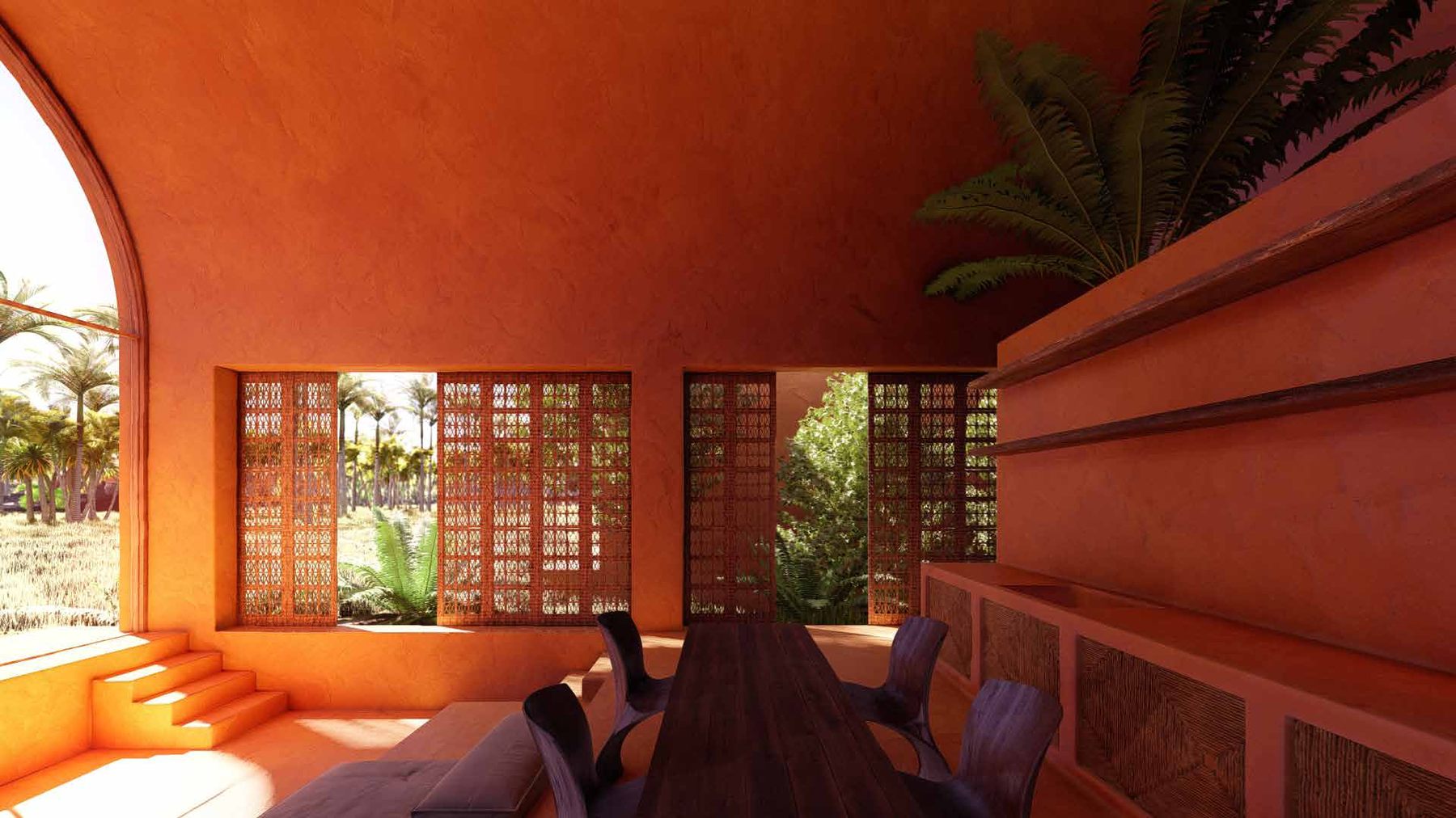 Inside a small villa, rendering